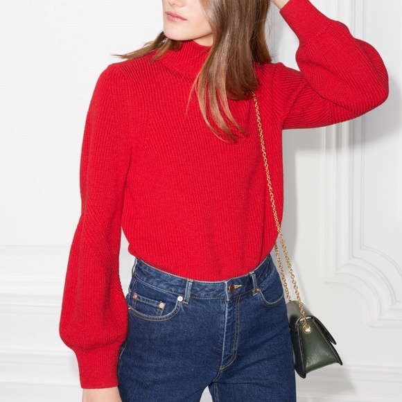Other Stories Red Puffy Sleeve Sweater 
